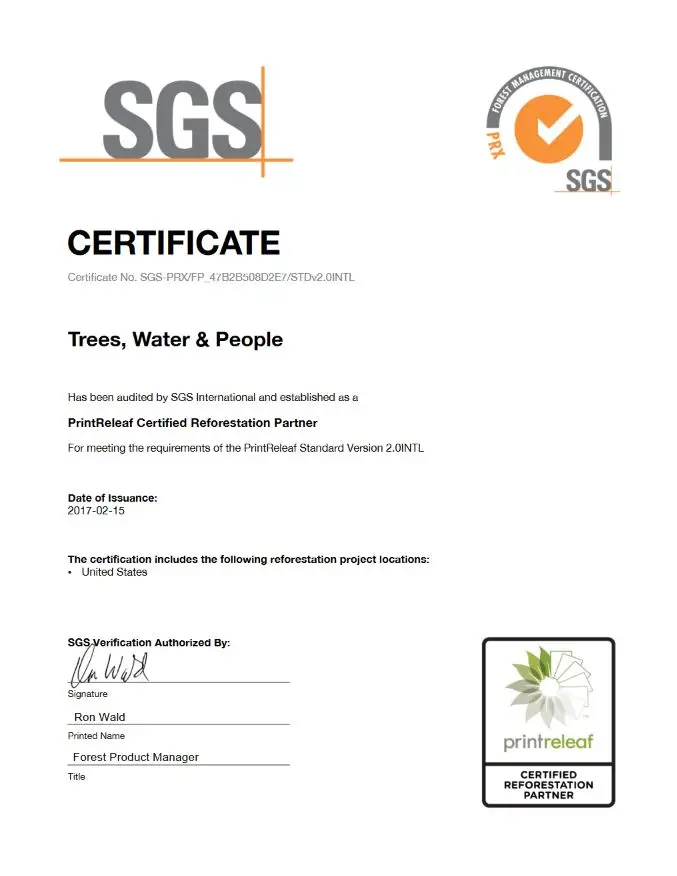 SGS Certificate, PrintReleaf, Quality Business & Top Business Solutions