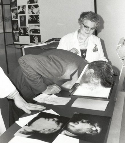 Old Photo, Man Copying Face on Copier, Quality Business & Top Business Solutions