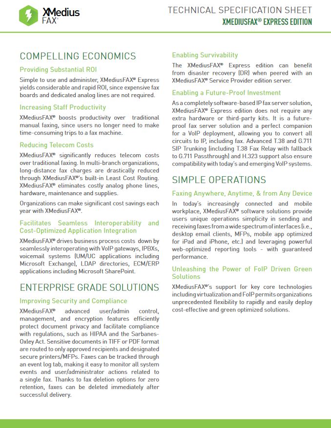 Xmedius Fax Express Edition Brochure, XMedius Fax, Quality Business & Top Business Solutions
