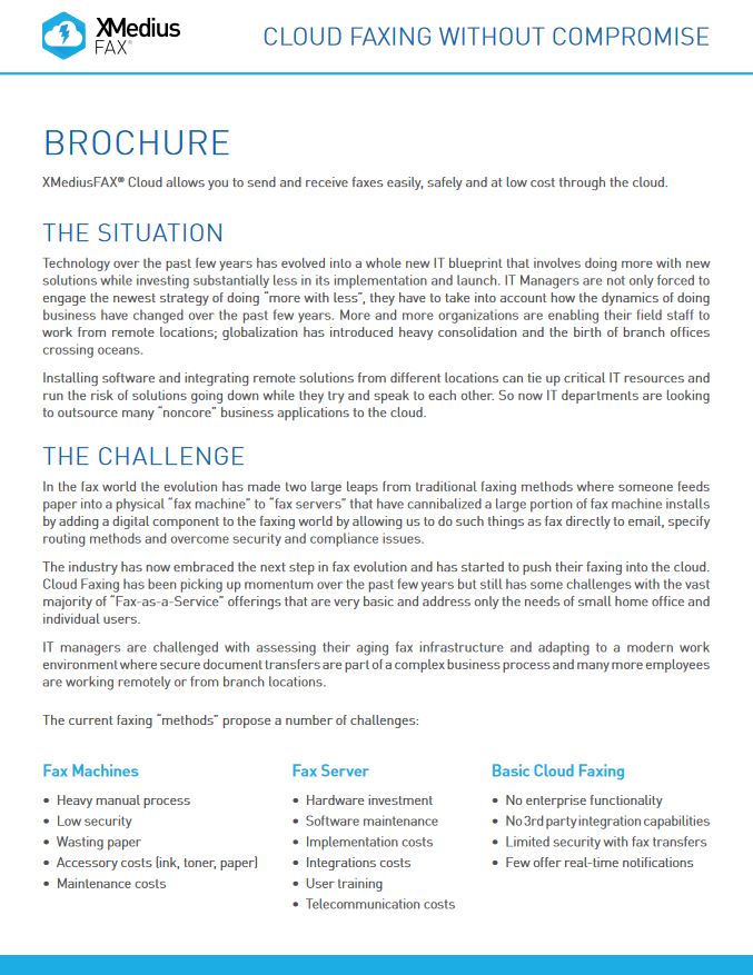 Xmmedius Cloud Fax Brochure, XMedius Fax, Quality Business & Top Business Solutions